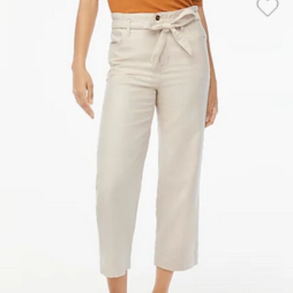 NWT J.CREW Cropped Twill Paper-Bag Pants with Belt Ivory Size 10 - Picture 6 of 16